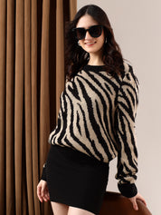 KOTTY Printed Round Neck Casual Women Multicolor Sweater 