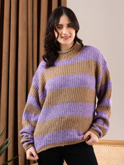 KOTTY Striped Round Neck Casual Women Multicolor Sweater 