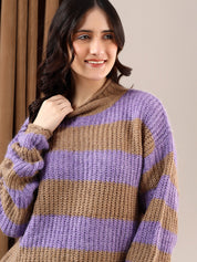 KOTTY Striped Round Neck Casual Women Multicolor Sweater 