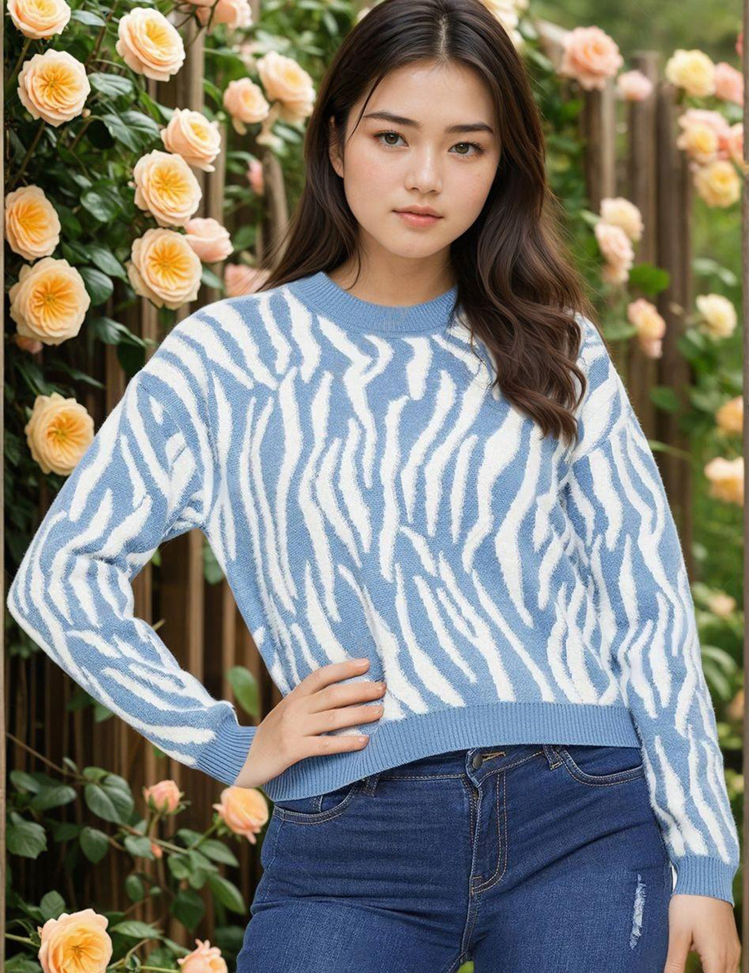 KOTTY Self Design Round Neck Casual Women Multicolor Sweater 