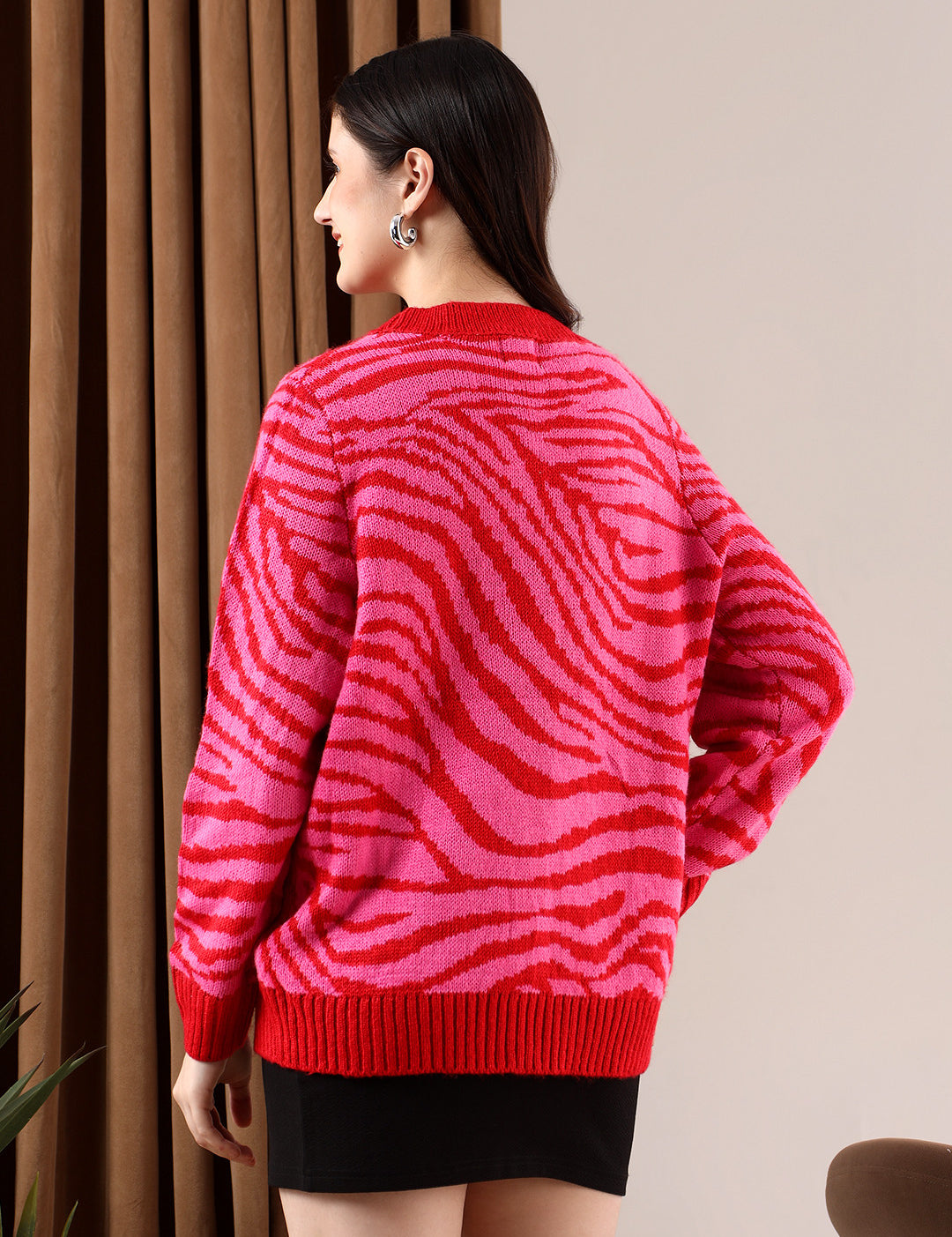 KOTTY Printed Round Neck Casual Women Multicolor Sweater 