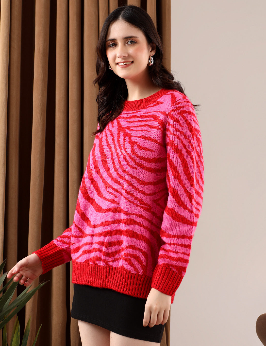 KOTTY Printed Round Neck Casual Women Multicolor Sweater 