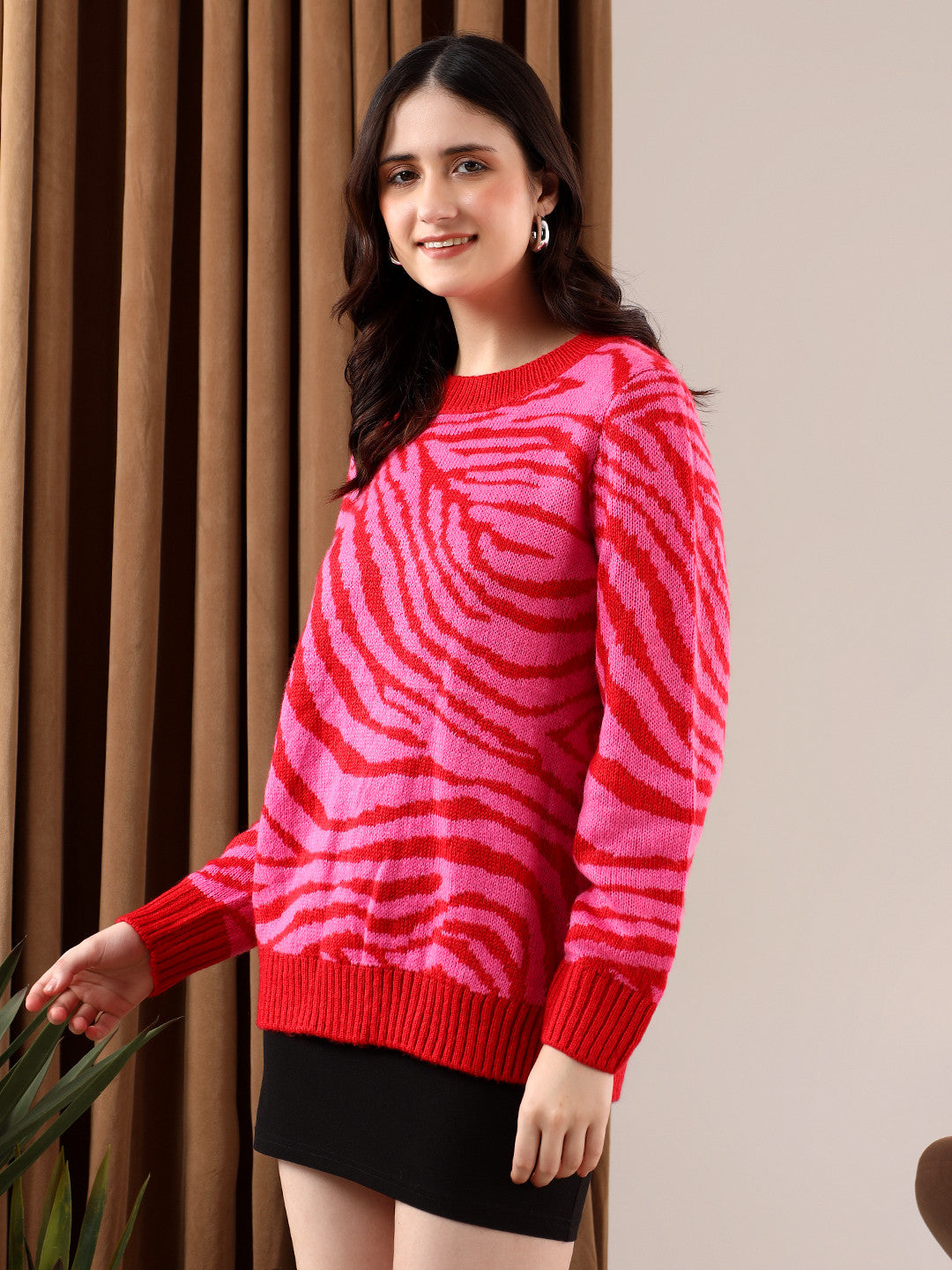 KOTTY Printed Round Neck Casual Women Multicolor Sweater 