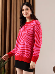KOTTY Printed Round Neck Casual Women Multicolor Sweater 