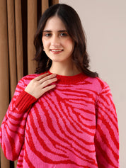 KOTTY Printed Round Neck Casual Women Multicolor Sweater 