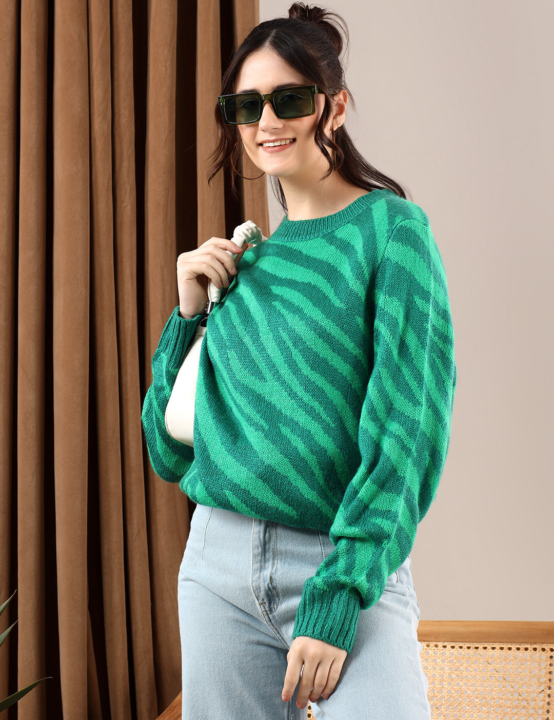 KOTTY Printed Round Neck Casual Women Multicolor Sweater 