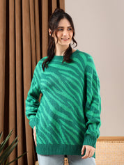 KOTTY Printed Round Neck Casual Women Multicolor Sweater 