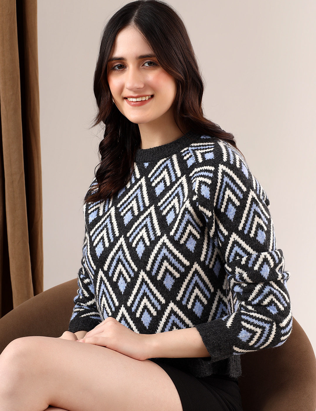 KOTTY Printed Round Neck Casual Women Multicolor Sweater 