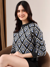 KOTTY Printed Round Neck Casual Women Multicolor Sweater 
