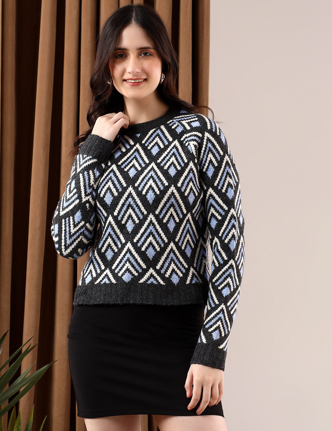 KOTTY Printed Round Neck Casual Women Multicolor Sweater 