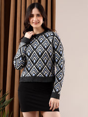 KOTTY Printed Round Neck Casual Women Multicolor Sweater 