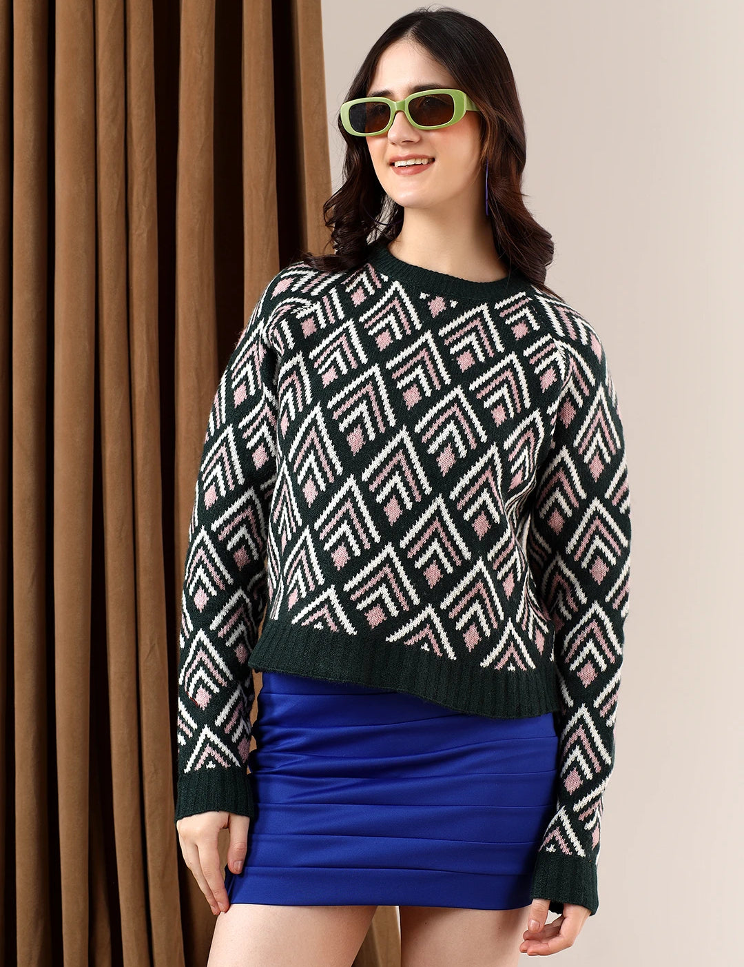 KOTTY Self Design Round Neck Casual Women Multicolor Sweater 