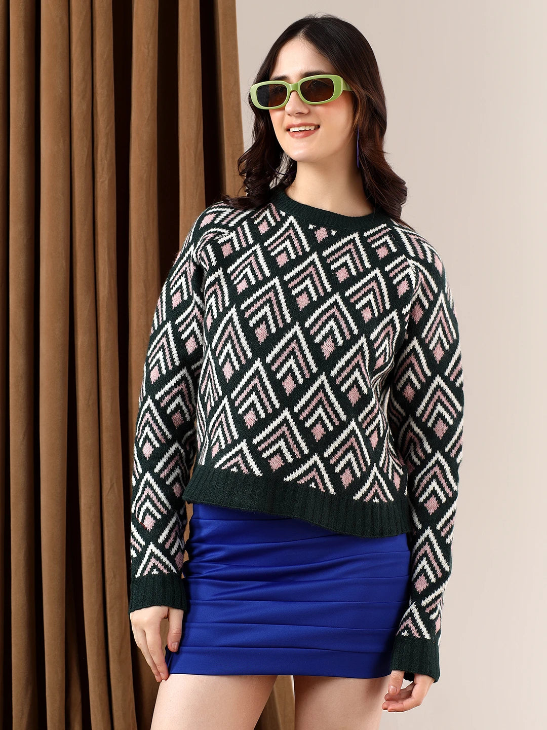 KOTTY Self Design Round Neck Casual Women Multicolor Sweater 