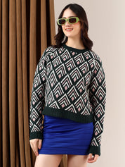 KOTTY Self Design Round Neck Casual Women Multicolor Sweater 