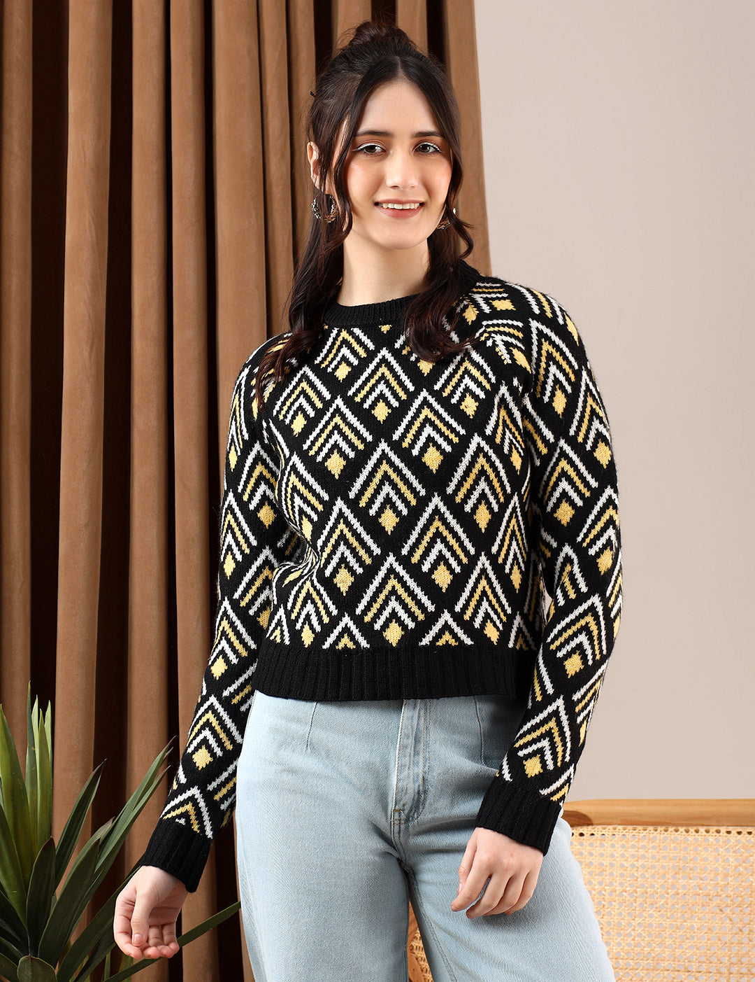 KOTTY Colorblock Round Neck Casual Women Multicolor Sweater 