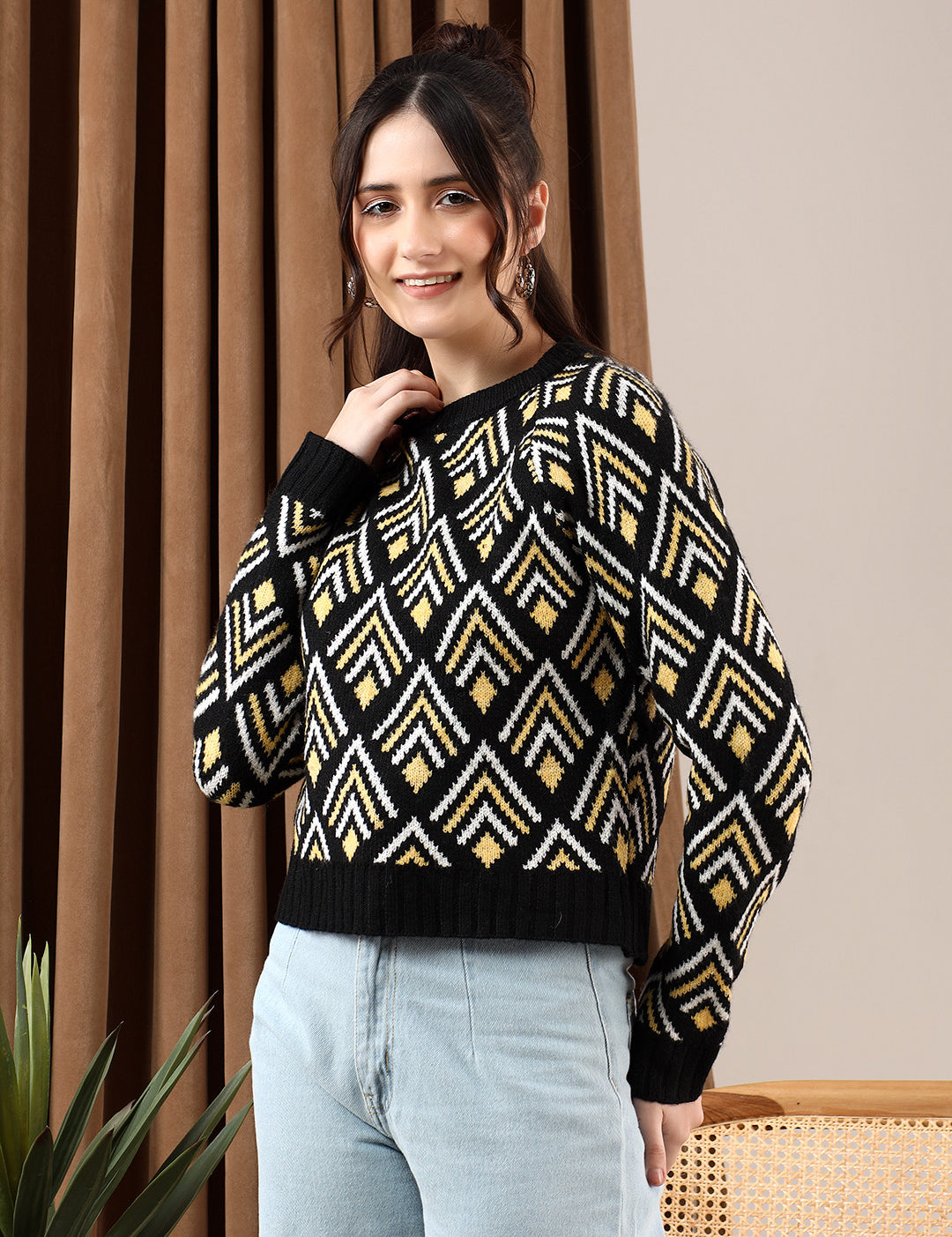 KOTTY Colorblock Round Neck Casual Women Multicolor Sweater 
