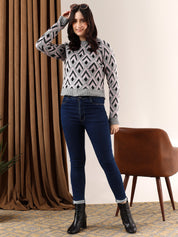 KOTTY Printed Round Neck Casual Women Multicolor Sweater 