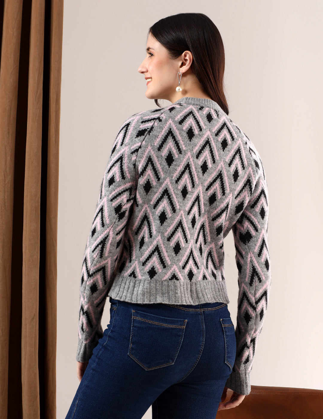 KOTTY Printed Round Neck Casual Women Multicolor Sweater 