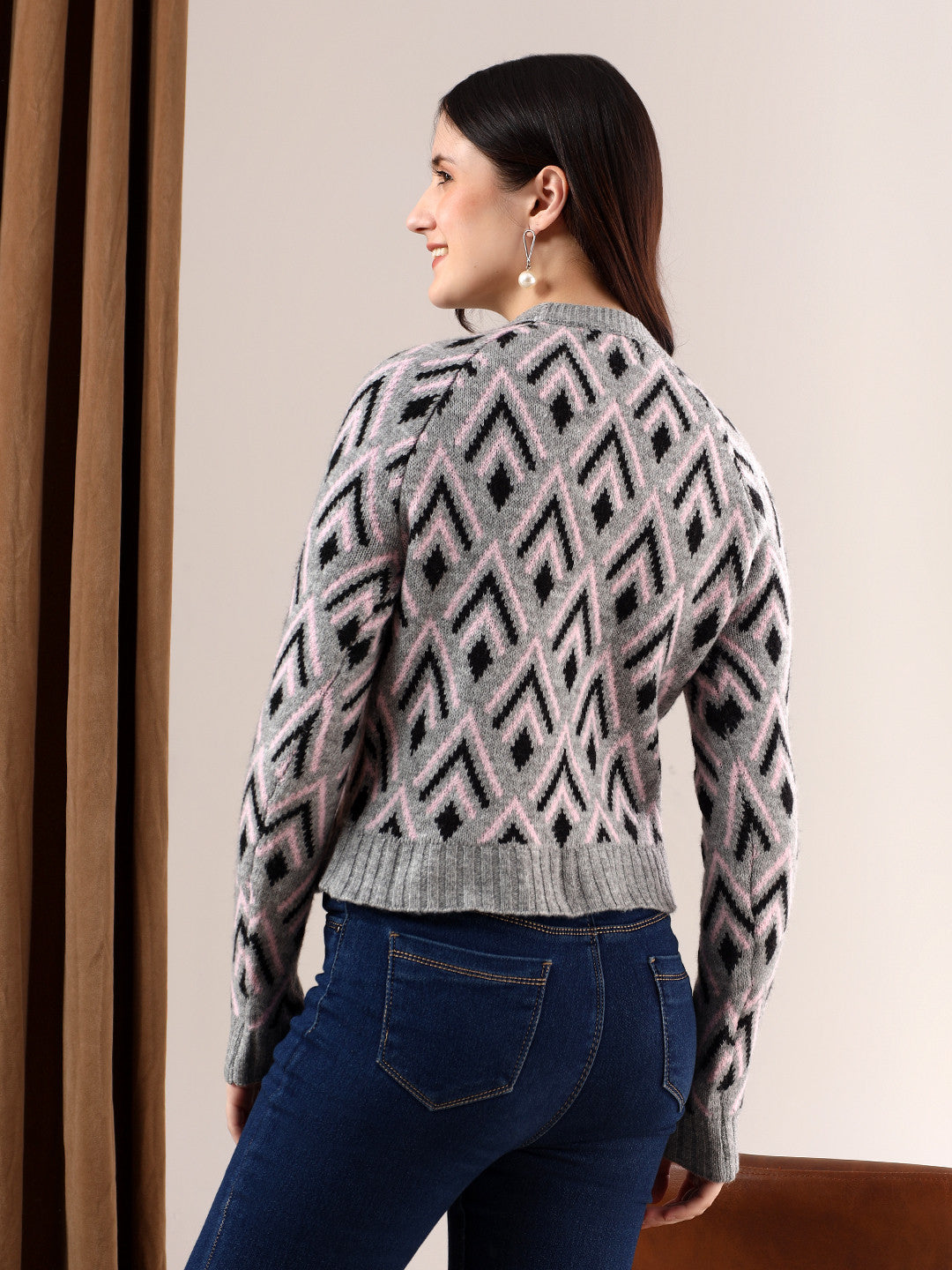 KOTTY Printed Round Neck Casual Women Multicolor Sweater 