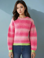 KOTTY Self Design Round Neck Casual Women Multicolor Sweater 