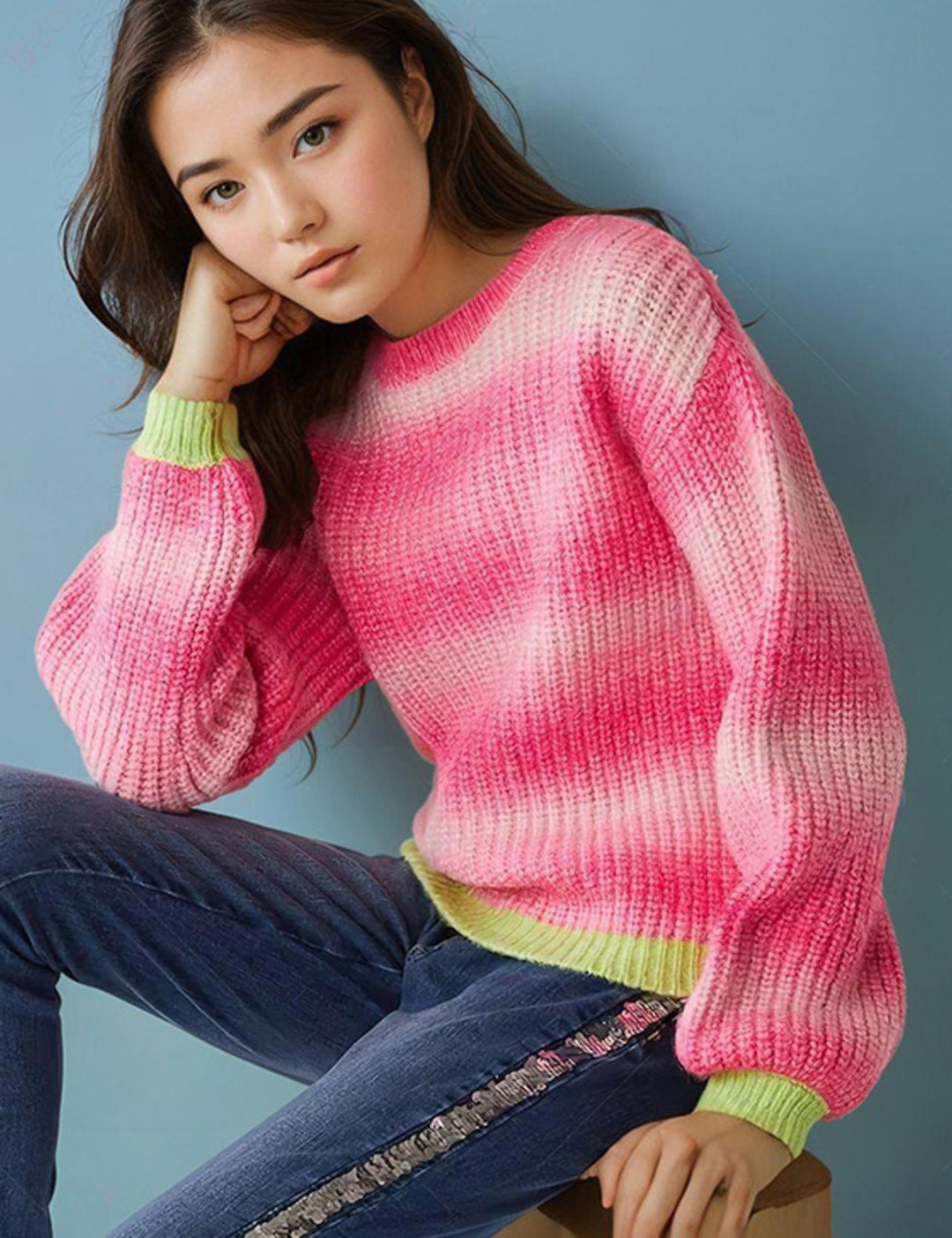 KOTTY Self Design Round Neck Casual Women Multicolor Sweater 