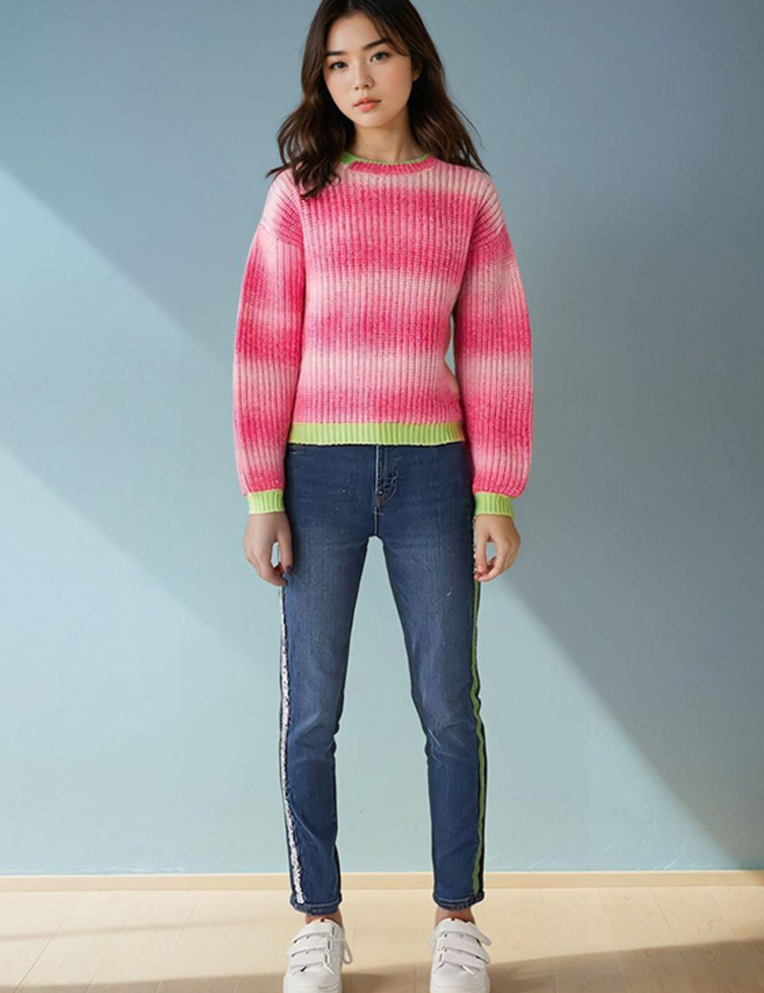 KOTTY Self Design Round Neck Casual Women Multicolor Sweater 