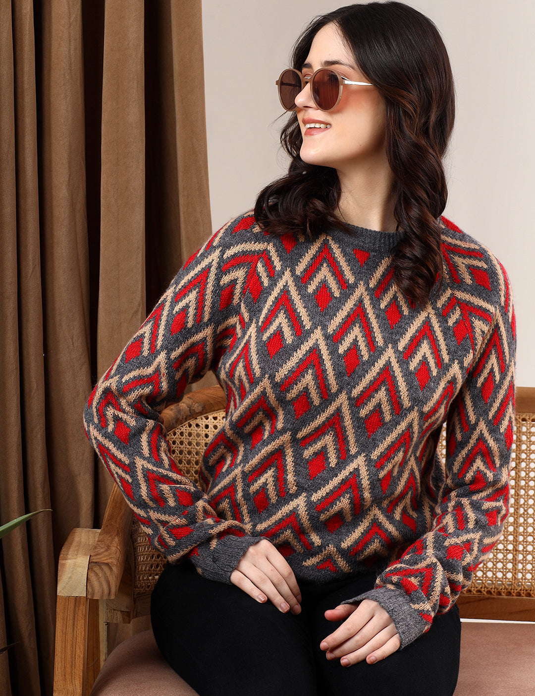 KOTTY Self Design Round Neck Casual Women Multicolor Sweater 