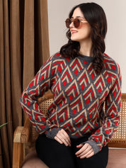 KOTTY Self Design Round Neck Casual Women Multicolor Sweater 