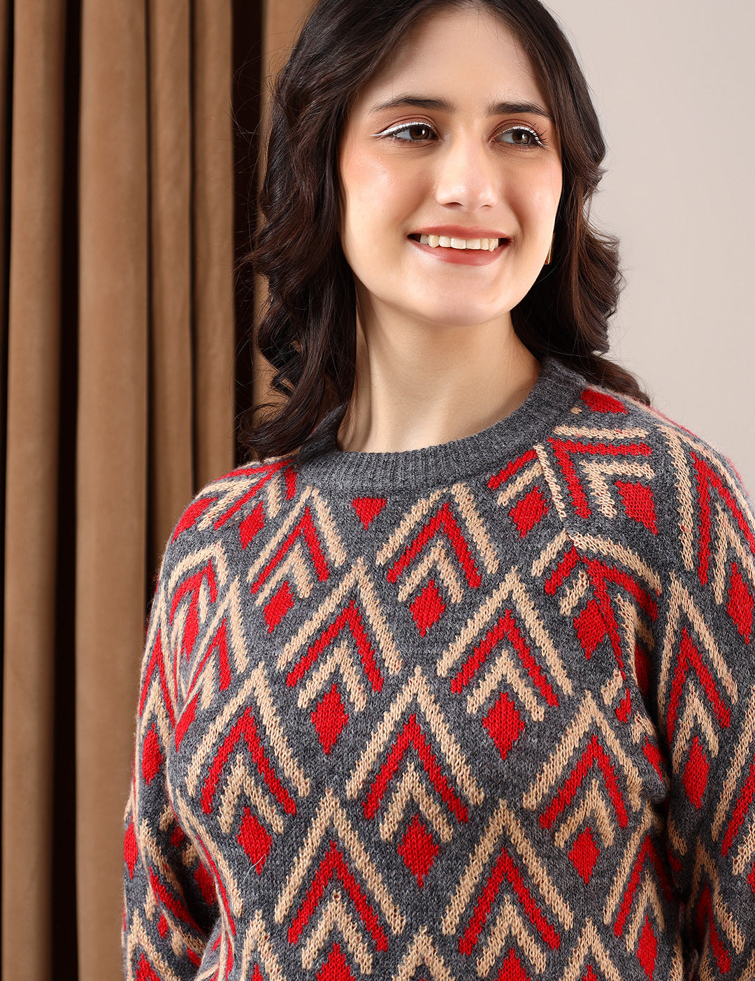 KOTTY Self Design Round Neck Casual Women Multicolor Sweater 