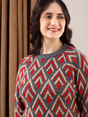 KOTTY Self Design Round Neck Casual Women Multicolor Sweater 