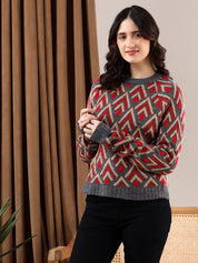 KOTTY Self Design Round Neck Casual Women Multicolor Sweater 