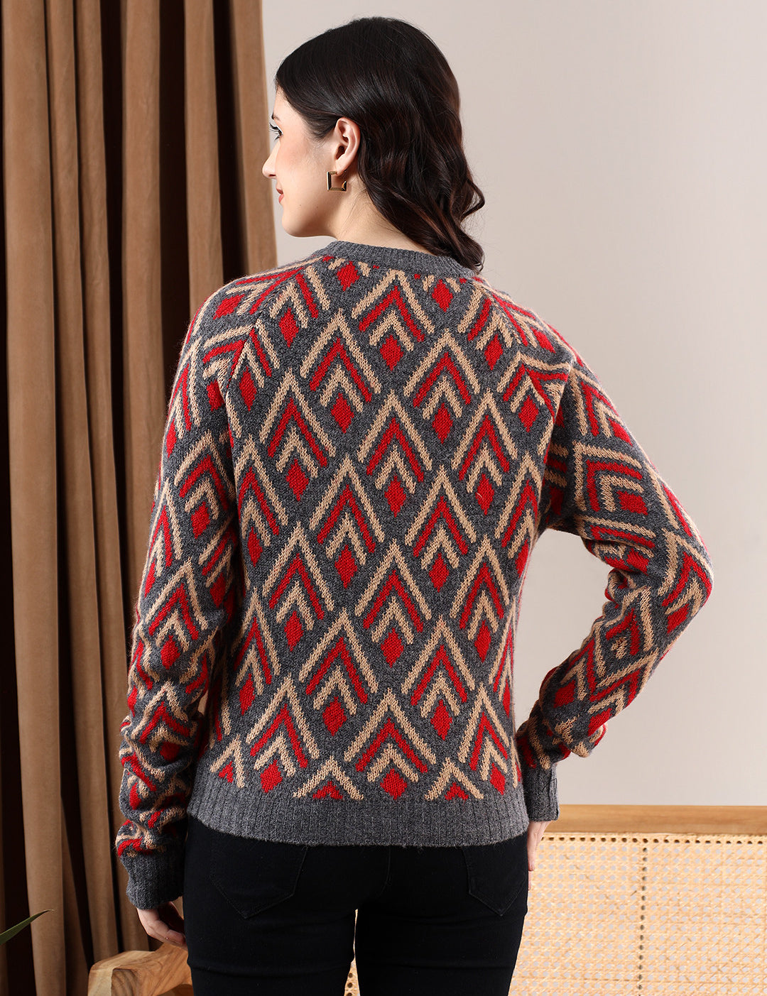 KOTTY Self Design Round Neck Casual Women Multicolor Sweater 