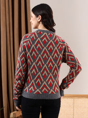 KOTTY Self Design Round Neck Casual Women Multicolor Sweater 