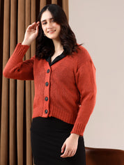 KOTTY Solid V Neck Casual Women Brown Sweater 