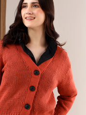 KOTTY Solid V Neck Casual Women Brown Sweater 