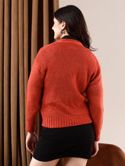 KOTTY Solid V Neck Casual Women Brown Sweater 