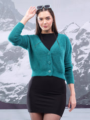 KOTTY Solid V Neck Casual Women Blue Sweater 