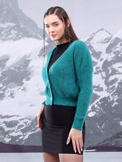 KOTTY Solid V Neck Casual Women Blue Sweater 