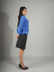 KOTTY Solid V Neck Casual Women Blue Sweater 