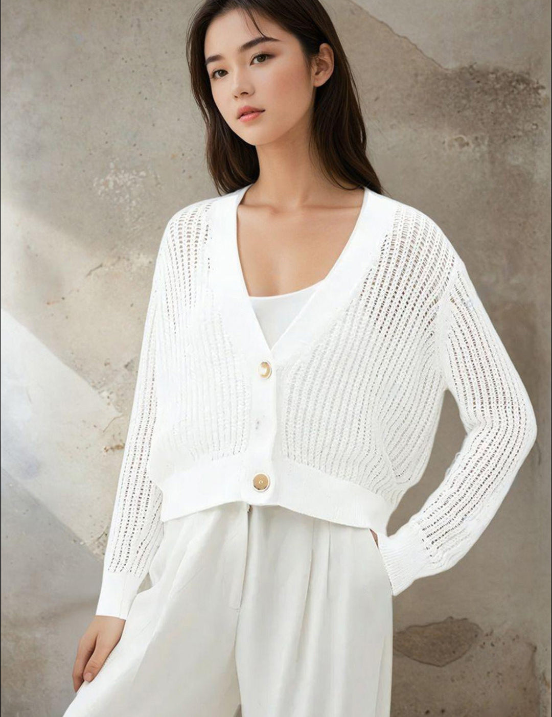 KOTTY Solid V Neck Casual Women White Sweater 