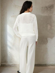 KOTTY Solid V Neck Casual Women White Sweater 