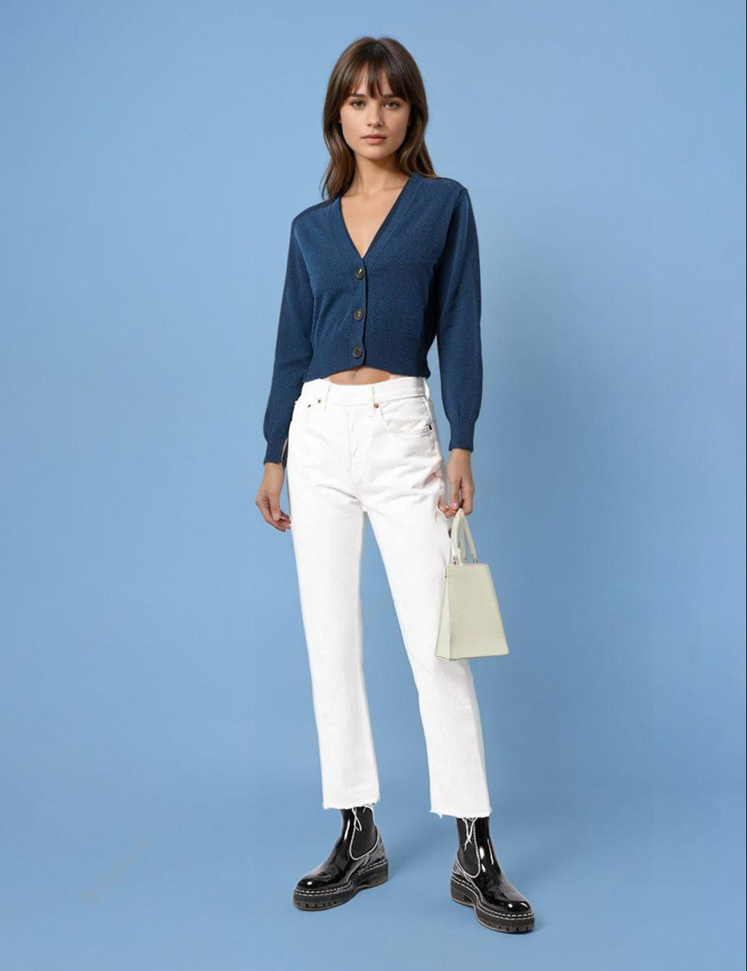 KOTTY Solid V Neck Casual Women Blue Sweater 
