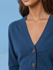 KOTTY Solid V Neck Casual Women Blue Sweater 