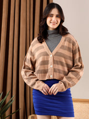 KOTTY Striped V Neck Casual Women Multicolor Sweater 