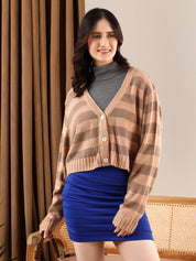 KOTTY Striped V Neck Casual Women Multicolor Sweater 