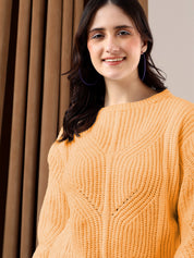 KOTTY Solid Round Neck Casual Women Orange Sweater 
