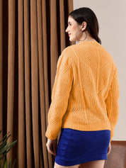 KOTTY Solid Round Neck Casual Women Orange Sweater 