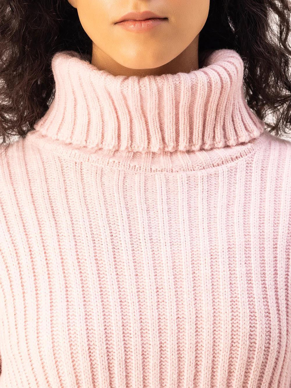 KOTTY Striped High Neck Casual Women Pink Sweater 