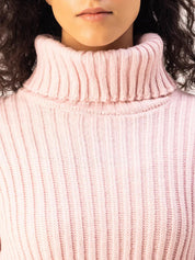 KOTTY Striped High Neck Casual Women Pink Sweater 