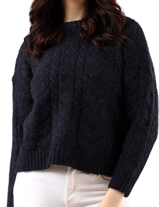 KOTTY Solid Round Neck Casual Women Blue Sweater 